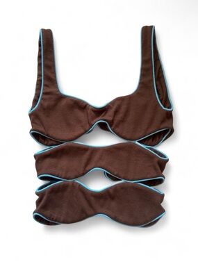 Brown Tyler McGillivary Cutout Crop Top with Blue Trim